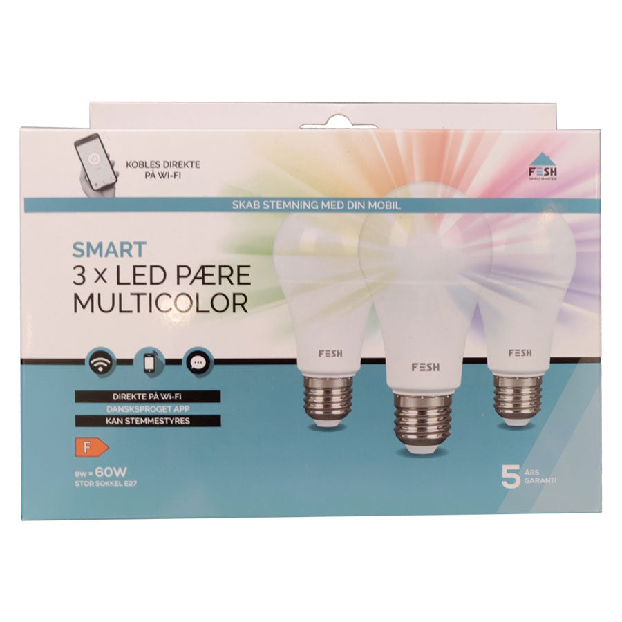 FESH Smart E27 9W Pære Multicolor, 3-pack -  fra Fesh - nu kun 319 kr. Hos HjemTek 