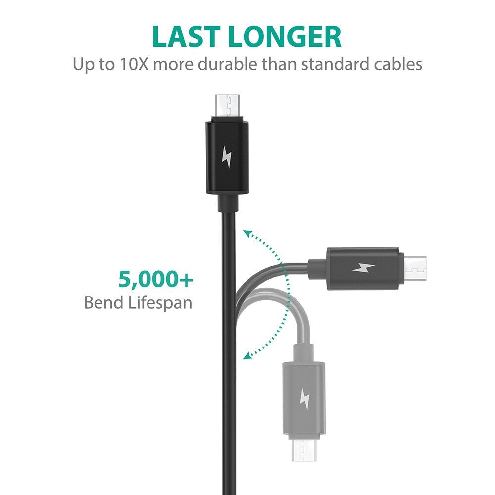 RAVPower 5 x USB 2.0 til Micro USB Cables (0.3 m + 2 x 0.9 m + 1.8 m + 3.0 m), Black -  fra RAVPower - nu kun 239 kr. Hos HjemTek 