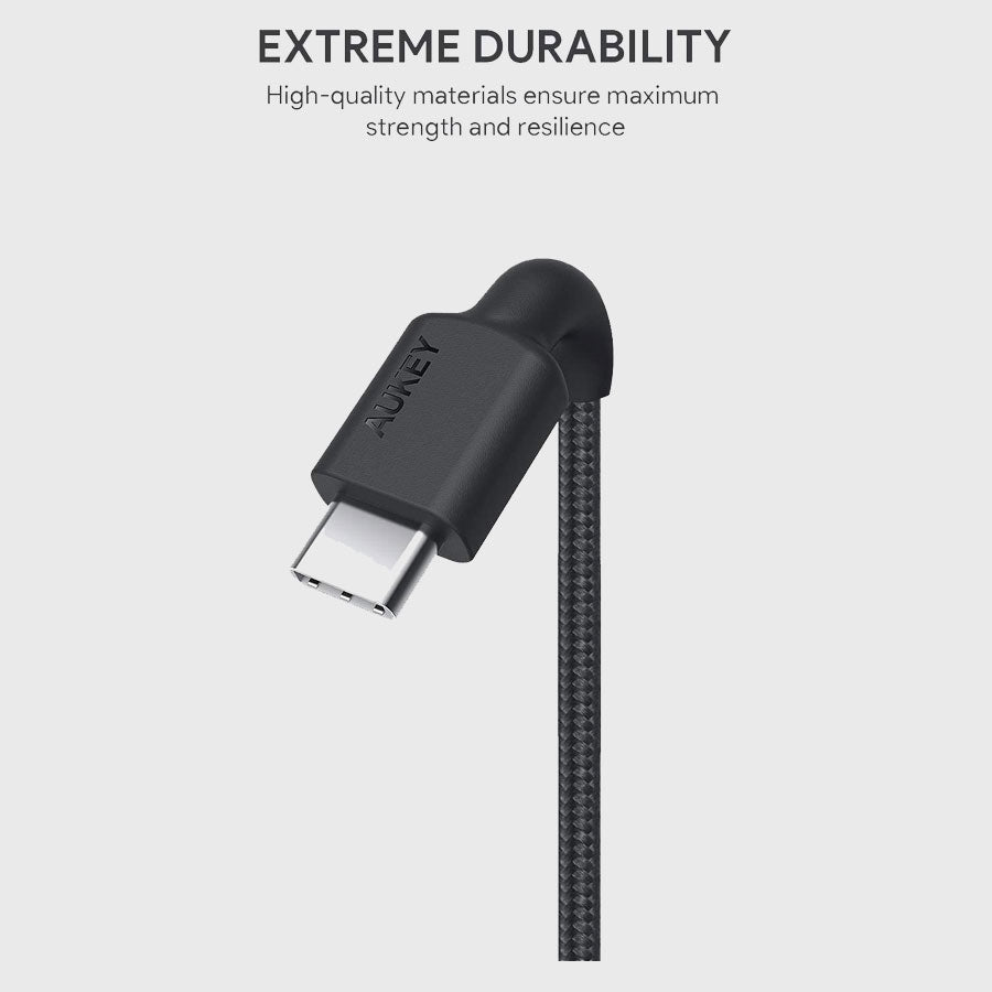 Aukey Braided Nylon 1,2m MFi USB-C til Lightning Kabel, Sort - HjemTek