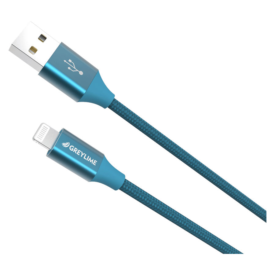 GreyLime Braided USB-A til MFi Lightning Kabel Blå 1 m -  fra GreyLime - nu kun 179 kr. Hos HjemTek 