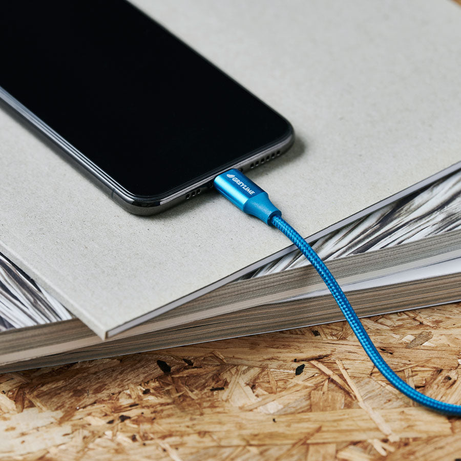 GreyLime Braided USB-A til MFi Lightning Kabel Blå 1 m -  fra GreyLime - nu kun 179 kr. Hos HjemTek 