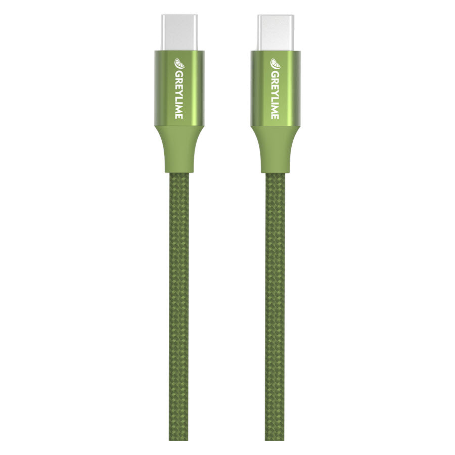 GreyLime Braided USB-C til USB-C 60W Kabel Grøn 2 m -  fra GreyLime - nu kun 139 kr. Hos HjemTek 