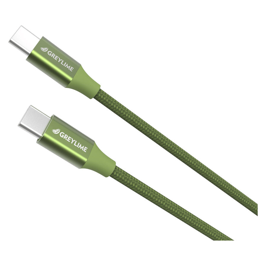 GreyLime Braided USB-C til USB-C 60W Kabel Grøn 2 m -  fra GreyLime - nu kun 139 kr. Hos HjemTek 