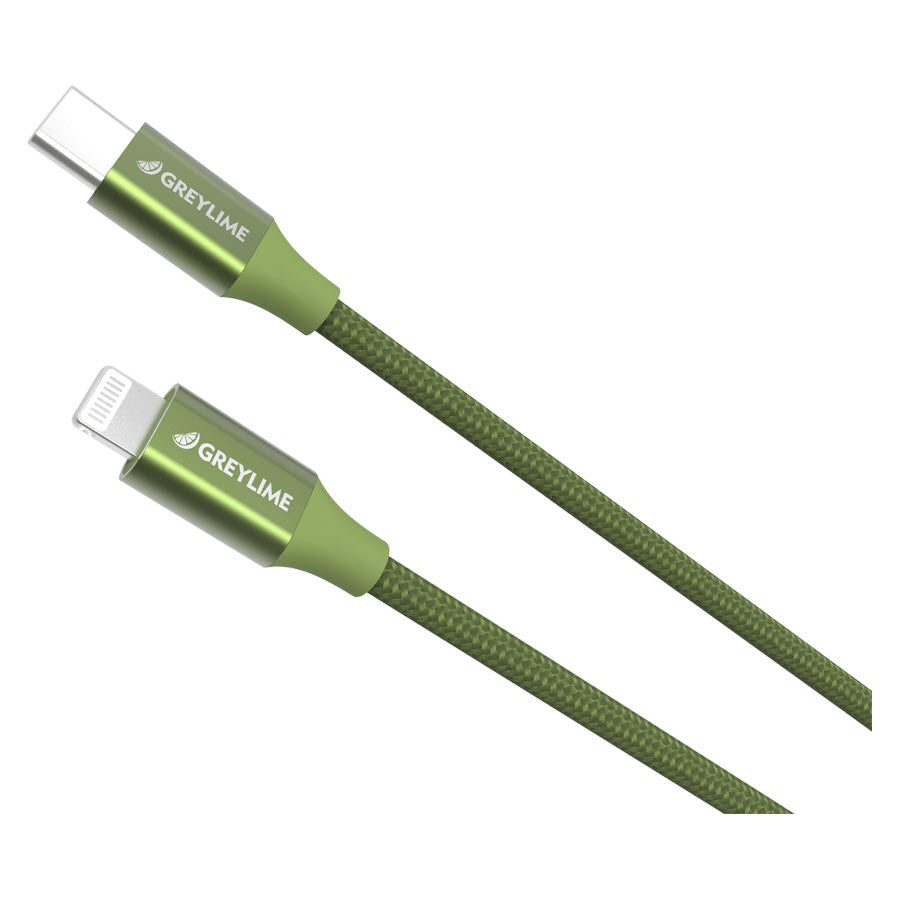 GreyLime Braided USB-C til MFi Lightning Kabel Grøn 1 m -  fra GreyLime - nu kun 189 kr. Hos HjemTek 