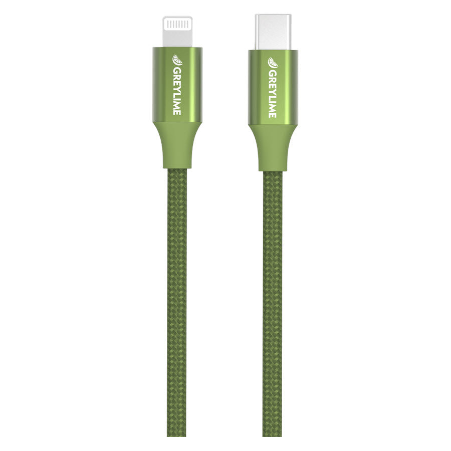 GreyLime Braided USB-C til MFi Lightning Kabel Grøn 2 m -  fra GreyLime - nu kun 209 kr. Hos HjemTek 