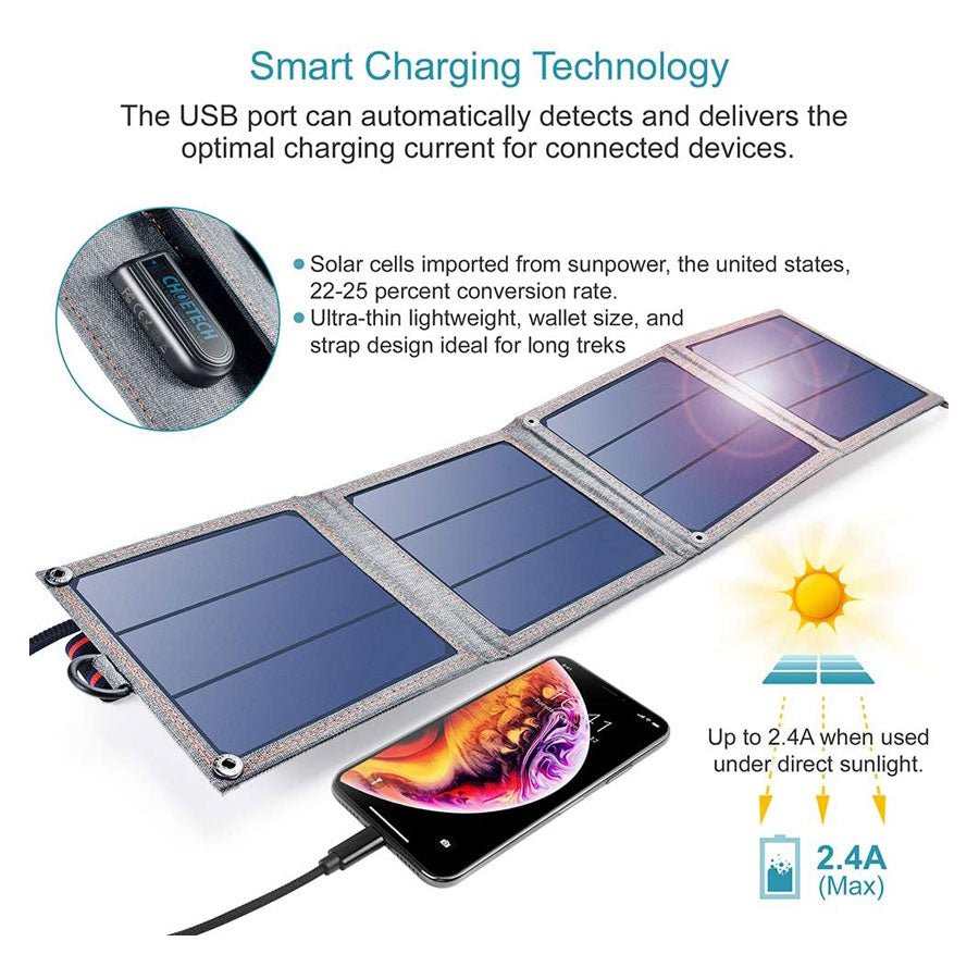 Choetech 14W Solcellepanel m. USB-A 1-port , sort - HjemTek