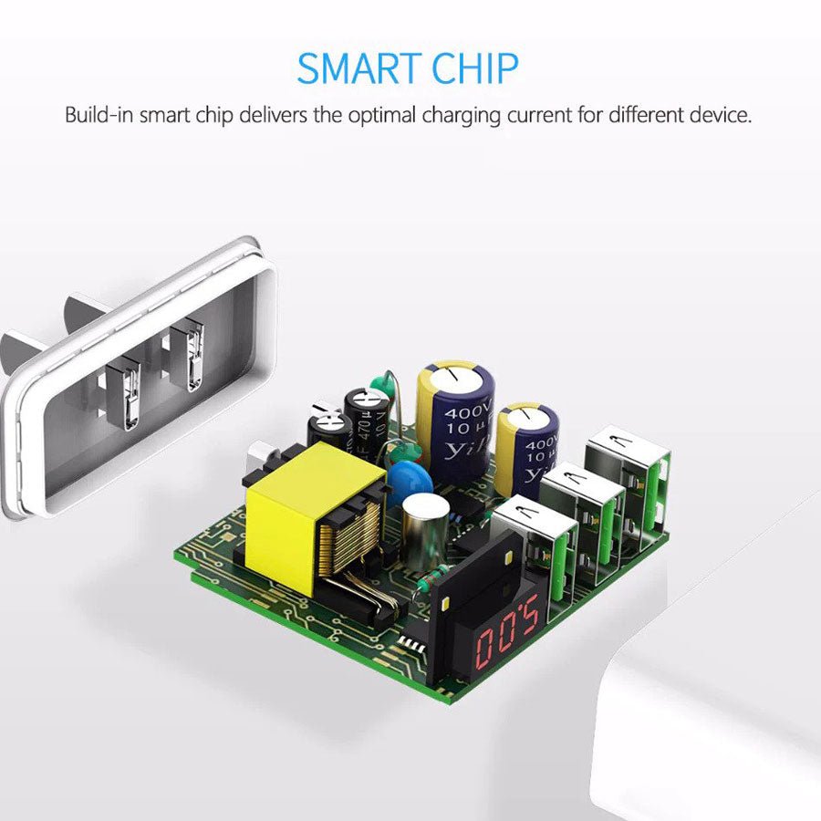 Choetech 15W 3-Port USB-A Vægoplader m. Display, Hvid - HjemTek