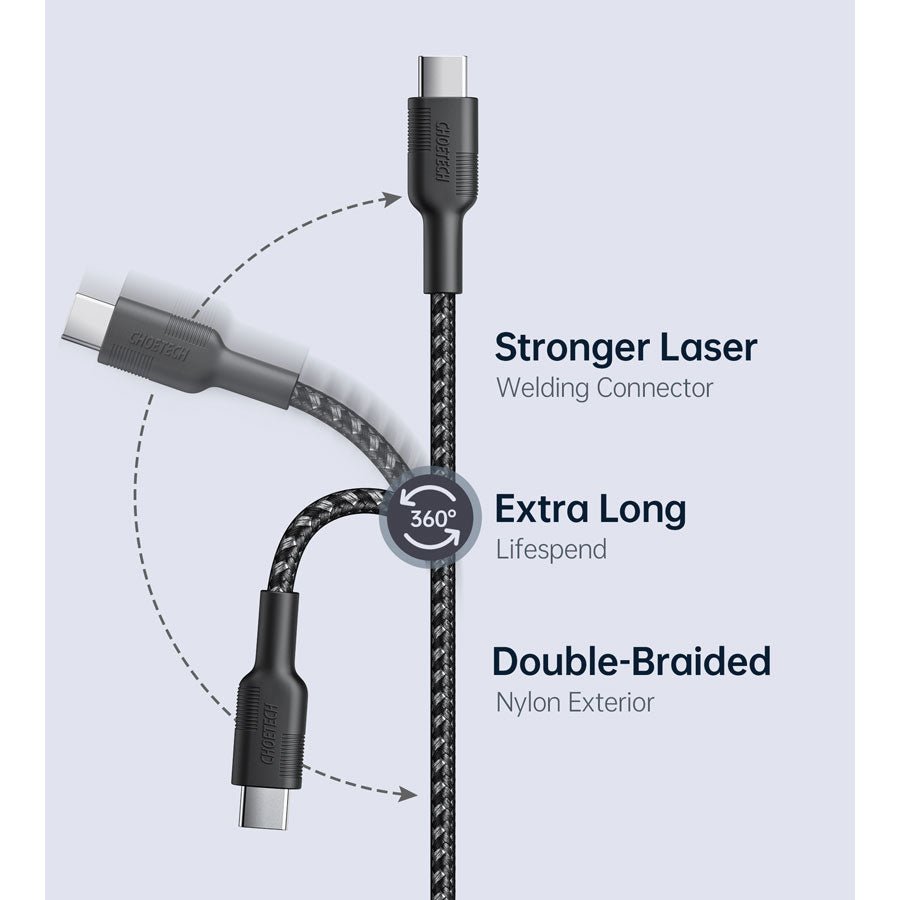 Choetech 2m USB-C - USB-C PD100W Kabel, Sort - HjemTek