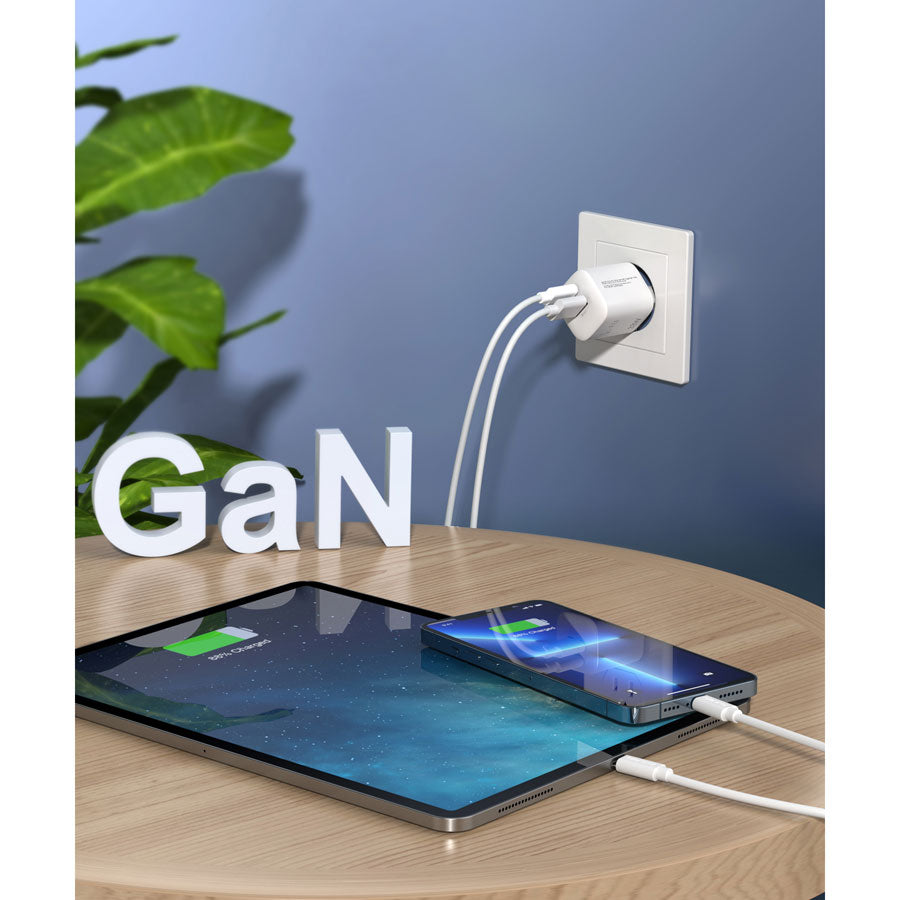 Lippa 33W USB-C PD & USB-A QC GaN Wall Charger, White -  fra Lippa - nu kun 189 kr. Hos HjemTek 