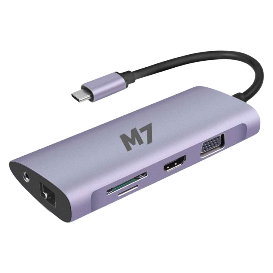 USB-C 11-i-en dock m. HDMI & VGA SD microSD RJ-45 USB3.0 og USB-C M7 - HjemTek